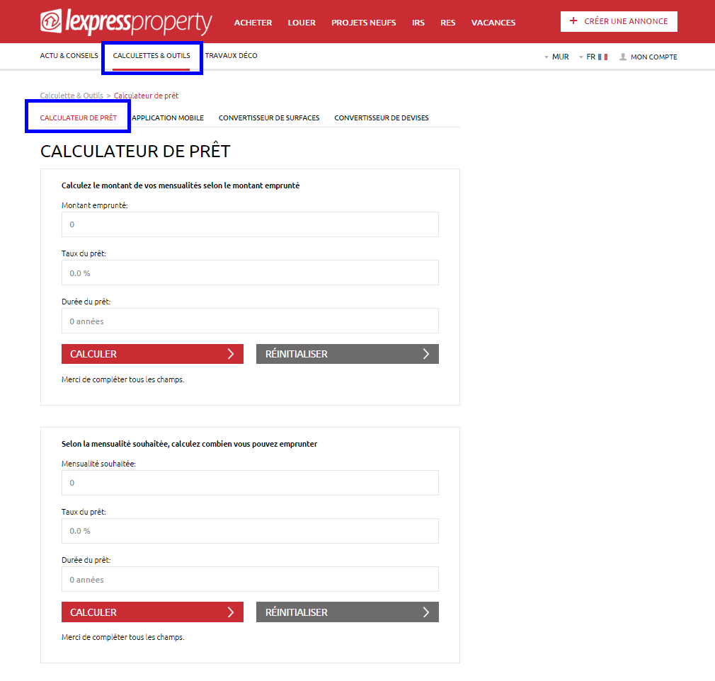 calculateur de prêts lexpress property