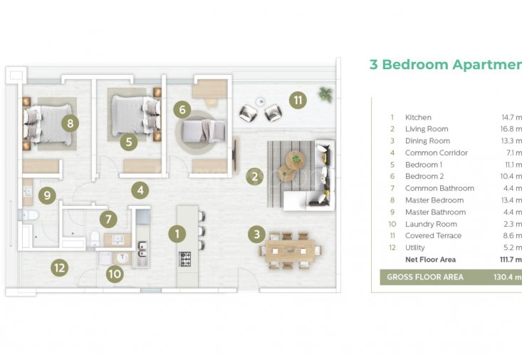 Apartment - 3 Bedrooms - 130 m²